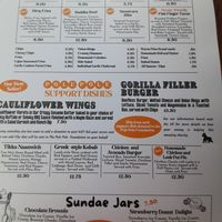 Menue at The Eating Gorilla in Penrhyndeudraeth