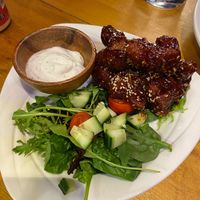 Cauliflower wings; spicy and barbecue available, both delicious  at The Eating Gorilla in Penrhyndeudraeth