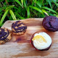 Raisin Oatmeal Cookies, Lemon & Almond Cupcake, and Notella Muffin. at The Eating Gorilla in Penrhyndeudraeth