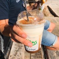 Ice latte with soy milk at Gregory's in Milos