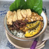 Curry bowl with Tofu, pumpkin, chickpeas, and tempura mushrooms  at Samata in Chiang Mai