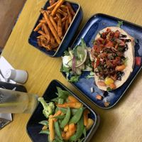 Bruschetta, sweet potato fries, seasonal veg  at Slanj in Arrochar