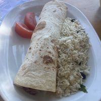 Burrito with refried beans and veg   at Picasso on the Beach in Naxos