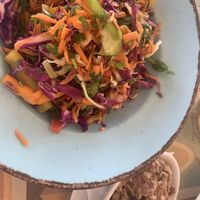 Salads with extra of refried beans  at Picasso on the Beach in Naxos