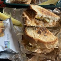 Vegan grilled cheese with jalapeños, caramelized onions, and vegan Sarbez sauce  at Sarbez in St Augustine