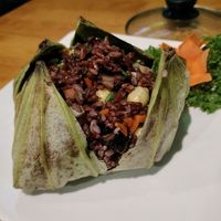 Fried brown rice in lotus leaf at Sen Vegan House in Ho Chi Minh City
