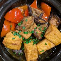 Tofu, red pepper and mushroom dish at Sen Vegan House in Ho Chi Minh City