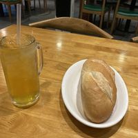 Iced tea and a bread  at Sen Vegan House in Ho Chi Minh City