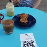 Iced latte, juice and 2 muffins at Soul - Alimentação Saudável e do Bem in Braga