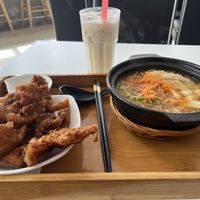 Fires mushrooms, caramel boba, and laksa  at Minf Houze Vegan Cafe in Kuala Lumpur