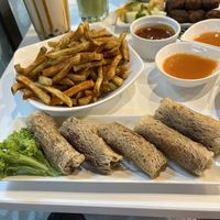 Golden fries and Vietnamese spring rolls  at Minf Houze Vegan Cafe in Kuala Lumpur