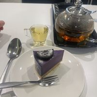 Purple cheesecake and mint tea  at Minf Houze Vegan Cafe in Kuala Lumpur