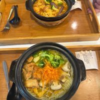 Top curry ramen, bottom pumpkin mee hun soup  at Minf Houze Vegan Cafe in Kuala Lumpur