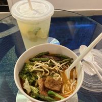 Take-out, I believe this was a curry with noodles and a lemonadee  at Minf Houze Vegan Cafe in Kuala Lumpur