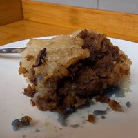 Nyonya dumpling, showing mushroom filling. at Minf Houze Vegan Cafe in Kuala Lumpur