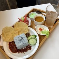 The whole tray cost RM 17.80! Soup, salad, fruits, dessert and ice tea included  at Minf Houze Vegan Cafe in Kuala Lumpur