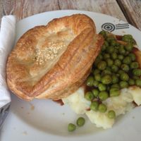Chic and cheeze pie with mash and peas  at Funky Pies in Bondi Beach