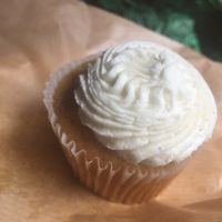 vanilla cupcake with lemon curd inside at Funky Pies in Bondi Beach