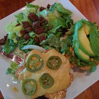 Real Food Burger with house salad with all the toppings (19$) at Real Food Daily in West Hollywood