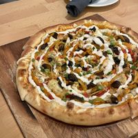 Custom pizza  at Real Food Daily in West Hollywood