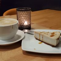 Vegan cheesecake & latter at Real Food Daily in West Hollywood
