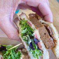 The last of the delicious club sandwich  at Real Food Daily in West Hollywood