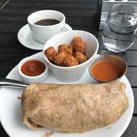 Breakfast burrito, tots and a really nice Americano at Real Food Daily in West Hollywood