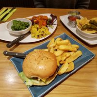 Nachos, the vegan burger and something that they don't have on the menu at the moment at The Windmill in Bushey