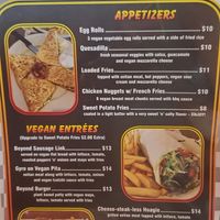 Vegan menu at Speedway Cafe in Dover