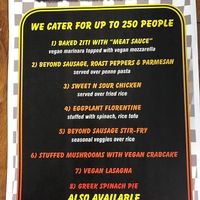 Vegan catering menu at Speedway Cafe in Dover