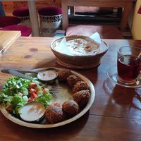 Vegan falafel and black tea at OR2K in Kathmandu