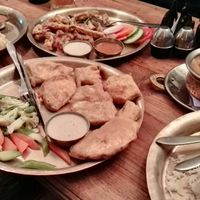 Fried eggplant, mixed fried veggies and vegetable curry at OR2K in Kathmandu