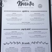 Front of menu at Mantu in Richmond