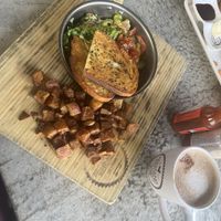 Veggie & pesto fritata with Oreo latte   at Breakfast Republic in Irvine