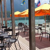 Outdoor seating at Caffe Spettacolo in St Moritz