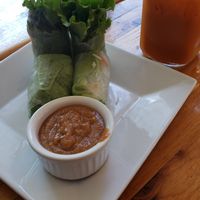 Lettuce spring rolls with peanut sauce and a coconut milk Thai iced tea at Sunee Thai & Lao Kitchen in Portland