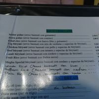 Some vegan dishes in the menu at Megha Halal Cuisine in Madrid