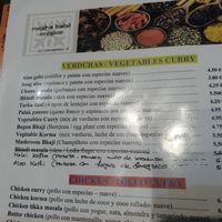 Some vegan dishes in the menu at Megha Halal Cuisine in Madrid