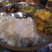 Colourful vegan thali at Megha Halal Cuisine in Madrid