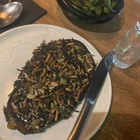 Miso dengaku eggplant, pepita seeds, puffed rice and nori  at Akiba in Canberra