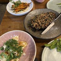 Miso eggplant, Wood fire roast carrots, Roast potatoes (all vegan-option)  at Akiba in Canberra