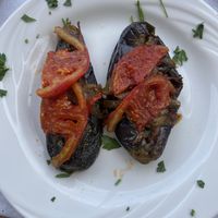 Stuffed aubergine, very tasty, a little on the salty side   at Antigoni in Berat
