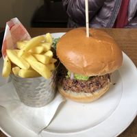 Mexican veggie burger (salad on back side of the plate as well) at Beachcove Café in Waterville