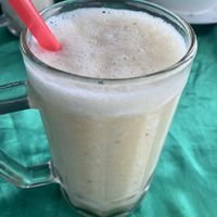 Banana pineapple shake at Tamarind Tree Restaurant Mekong in Luang Prabang