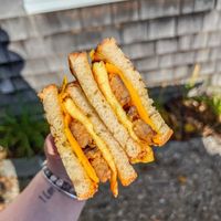 Fakin egg & cheese on sourdough with tempeh bacon at Rory's Market in Mashpee