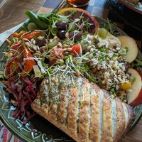 Spicy chickpea roll and salad at The Sondes Tea House & General Stores in Faversham