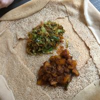 Nr 12 and 14. Two dishes with potatoes, one with mixed vegetables and one curry. at Ethiopisch Eethuis Sarah in Leeuwarden