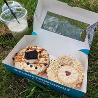 White chocolate and jammy dodgy at Planet Doughnut in Shrewsbury