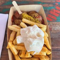 Vegan Currywurst, Fries and vegan mayo (+0.40 €)  at Curry 61 in Berlin