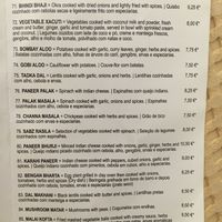 The vegetarian menu at Natraj Indian Tandoori in Quarteira